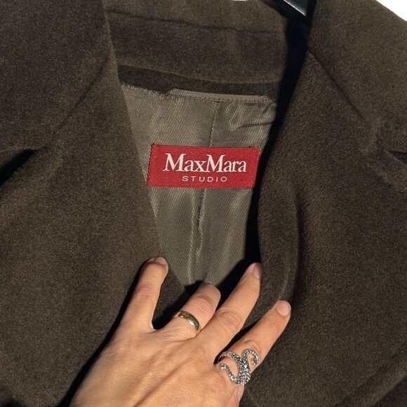 Max Mara Studio Gelada Khaki Brown Wool Peacoat - Picture 3 of 7